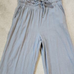 Women Linen Pants Casual Loose High Waist Boho Wide Leg Cropped -Large